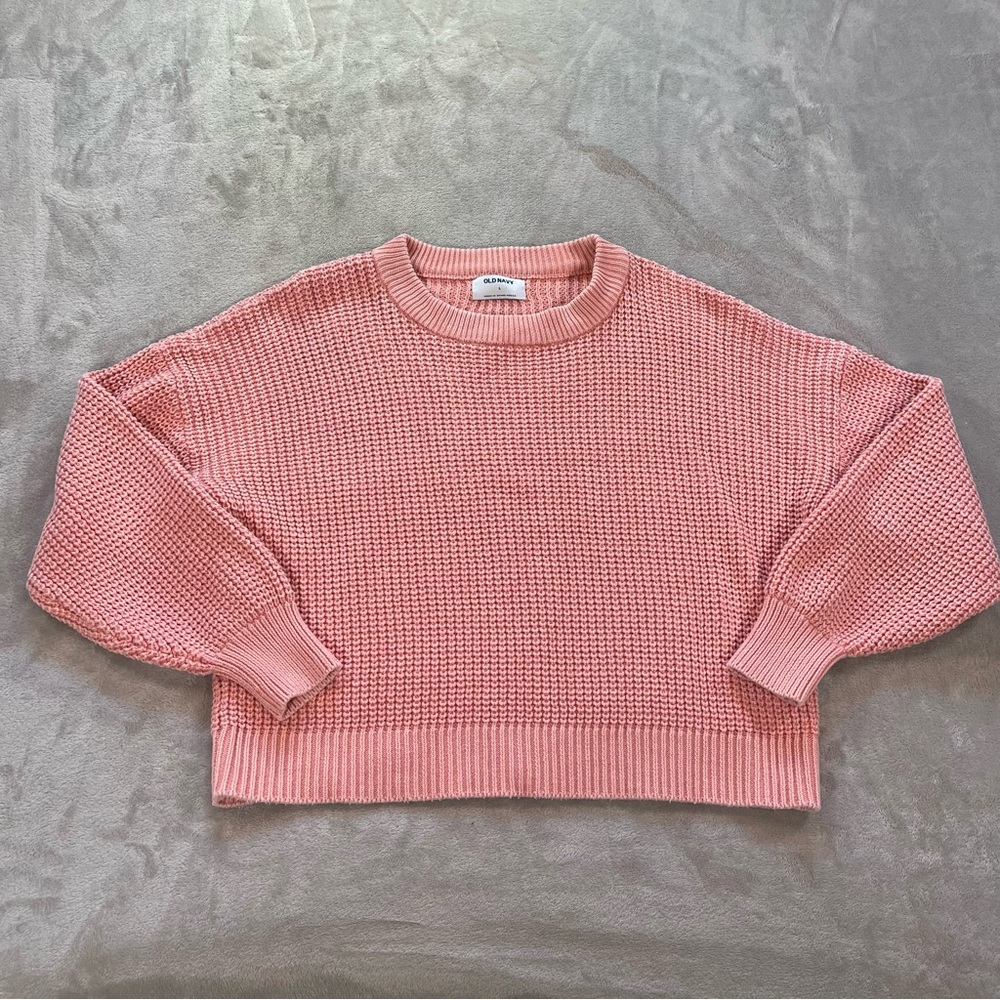 Old Navy Pink Waffle-Knit Crewneck Sweater